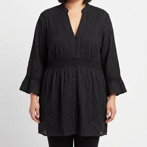 Unknown Source Women's Black Floral Peasant Crinkle Sheer Blouse Top Size XL